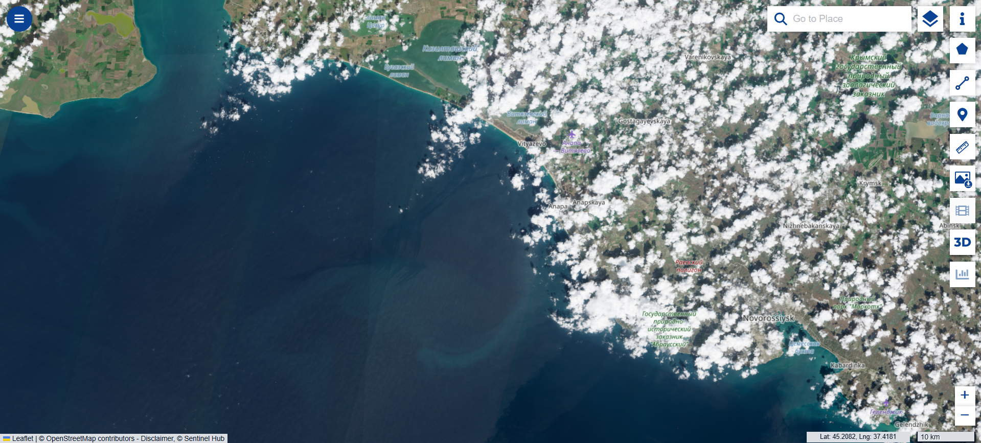 Нефтяное пятно в Черном море, 12 апреля 2026 / данные спутника Sentinel-2
